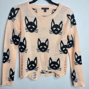 Material Girl Peach Distressed Cat Sweater Juniors Small